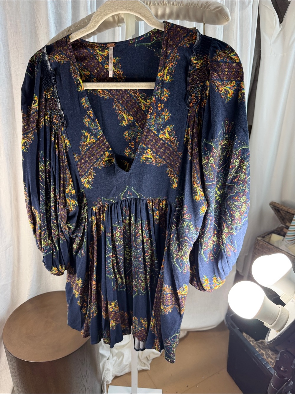 Navy Paisley V-Neck Boho Tunic